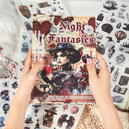 Gothic Sticker Book, Precut Halloween Washi Stickers for Journaling - color: Gothic Dark Night