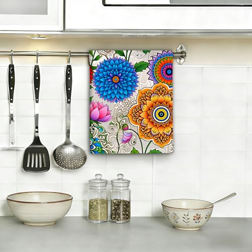 Boho Floral Mandala Kitchen Dish Towels,Farmhouse Hand Towels 16x24 Inch Decorative Absorbent Dish Cloth for Cooking Baking Cleaning Bathroom Decor Set of 2 - color: Boho Floral Mandala