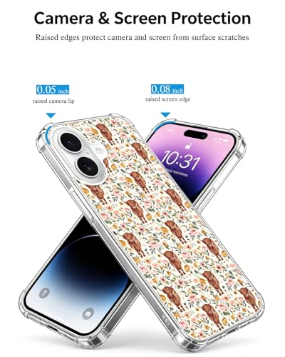 Highland Cow Floral Phone Case Compatible with iPhone 17, Cute Cattle Flowers Phone Cover for iPhone 17 - color: Cute Cow