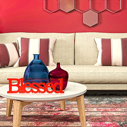 Blulu Blessed Letter Table Sign Wooden Blessed Standing Sign,Red - color: Red