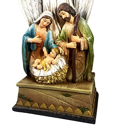 Christian Brands Beautiful Christmas 14" H Tabletop Nativity Cross. One Piece Nativity Set with Figures of The Holy Family and and Holy Spirit Angel and Detailed Carvings of Three Kings, Shepherds