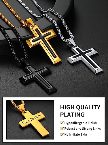 ChainsHouse Cross Necklace for Men, Black/18K Gold Plated/Stainless Steel Christian Jewelry Cross Pendant Necklace for Men, with Gift Box - color: b: Dripping Oil Cross-Gold