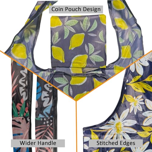 Reusable Grocery Bags, Lightweight 4 Pack Foldable Shopping Tote Bag - color: Lemon 4 Pack