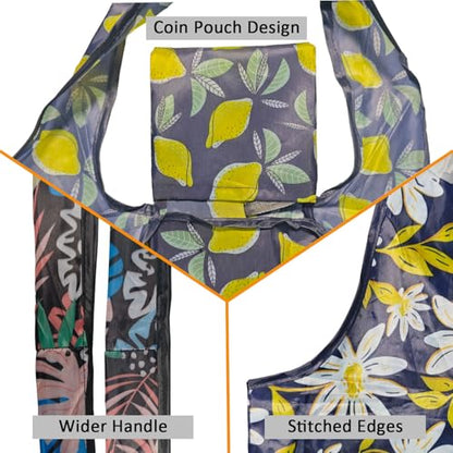 Reusable Grocery Bags, Lightweight 4 Pack Foldable Shopping Tote Bag - color: Lemon 4 Pack