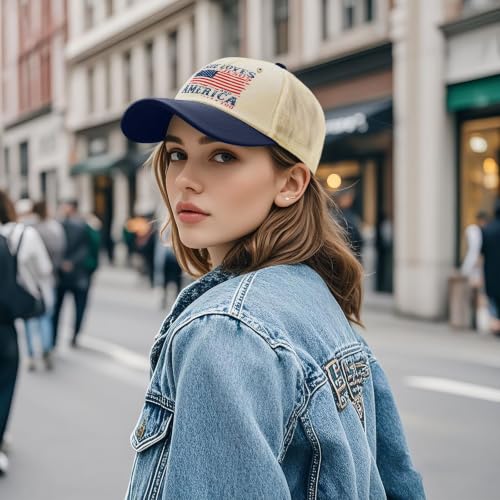 She Loves Jesus and America Too Hats for Womens Soft Washed Distressed Baseball - color: She Loves Jesus and America Toooff-white With Navy Blue Eaves3