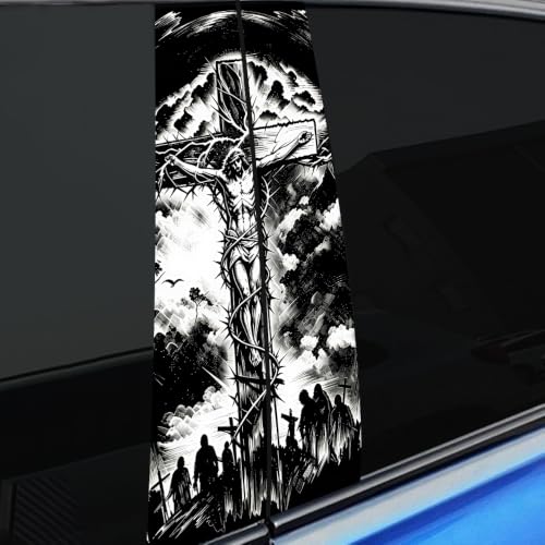 1 Pair Jesus Car B-Pillar Decals, Cross Car Center Pillar Stickers, Waterproof Vinyl Christian Vehicle Door Pillar Sticker Scratch Cover Sticker for Car Auto SUV (Punished Jesus) - color: Punished Jesus