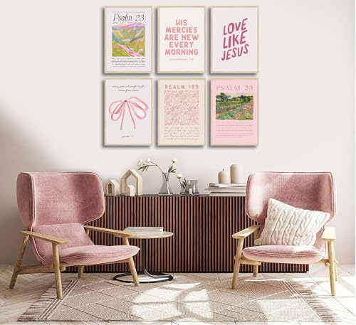 6Pcs Christian Wall Art Pink Bible Verse Scripture Wall Decor Unframed - size: 12x16 in posters