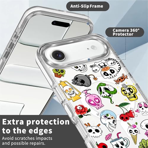 for iPhone 17 Air Case [Compatible with Magsafe],Girls Women Clear Magnetic Case Silicone Shockproof Protective Cover with Pattern Aesthetics Skull Skeleton - color: Aesthetics Skull Skeleton, size: iPhone 17 Air
