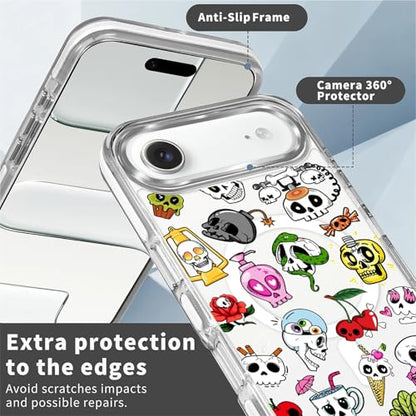 for iPhone 17 Air Case [Compatible with Magsafe],Girls Women Clear Magnetic Case Silicone Shockproof Protective Cover with Pattern Aesthetics Skull Skeleton - color: Aesthetics Skull Skeleton, size: iPhone 17 Air