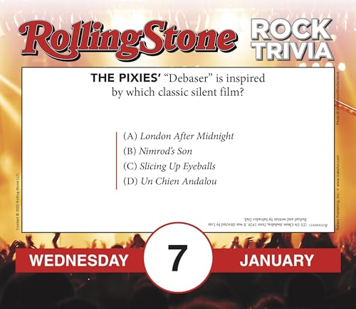 Rolling Stone Rock Trivia 2026 Daily Desk Calendar: Boxed Page-a-Day Music Quiz Calendar with Day-to-Day Rock History, Legends & Iconic Moments - color: Rolling Stone Rock Trivia