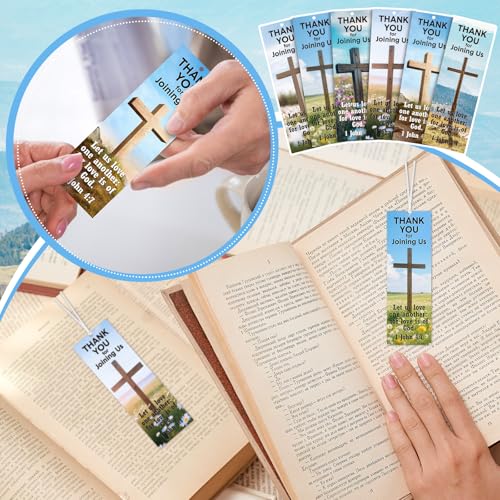 Skyygemm 60 Pcs Church Visitor Bookmarks Thank You for Joining Us Bookmarks 1 John 4: 7 Christian Birthday Welcome Gift Religious Cross Bookmark for Prizes Party Favors