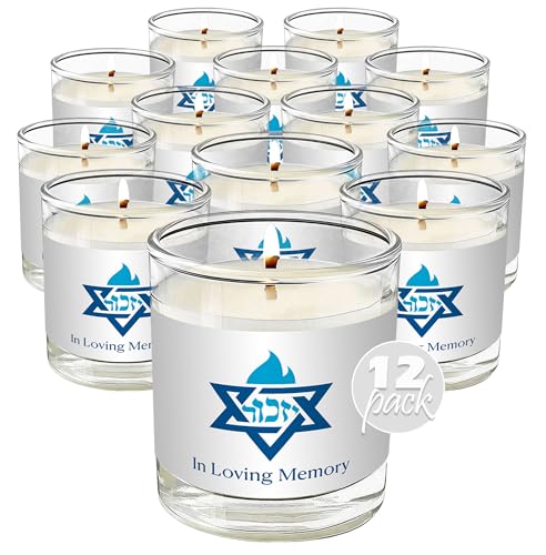 Ohr Yahrzeit Memorial Candles - 1 Day & 24 Hour Yom Kippur Jewish Candles in Glass Tumbler - 12 Pack