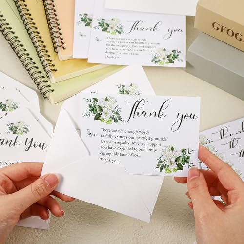 Marspark 25 Pack Funeral Thank You Cards Sympathy Envelopes, Lily - style: Lily