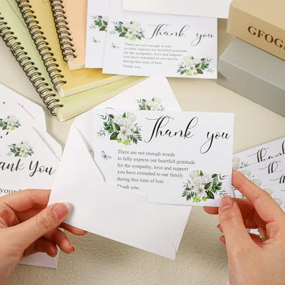 Marspark 25 Pack Funeral Thank You Cards Sympathy Envelopes, Lily - style: Lily