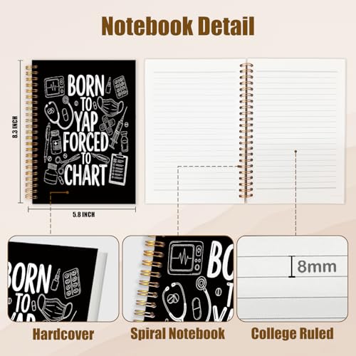 NATSUNO Funny Nurse Spiral Notebook Journal 5.5x8.3in, Nurse Appreciation Gifts Notebooks for Note Taking, Medical Journal for Women, Born to Yap Forced to Chart Hardcover Notebook - color: Born to Yap Forced to Chart