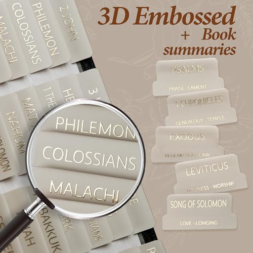 UPAFEXXI-Bible Tabs with Book Summaries, 3D Gold Foil Embossed Lettering - color: Summaries Gray