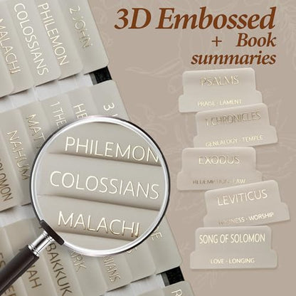UPAFEXXI-Bible Tabs with Book Summaries, 3D Gold Foil Embossed Lettering - color: Summaries Gray