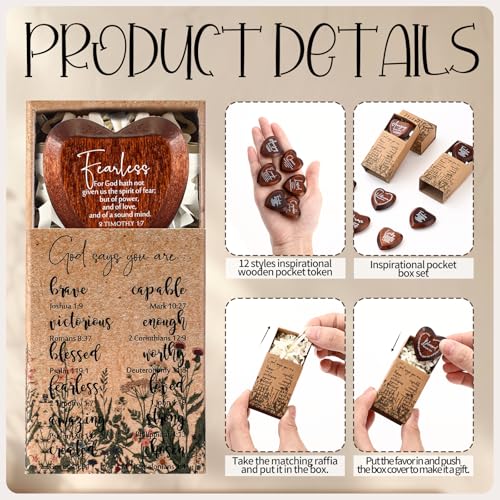 Yalikop 24 Sets Christian Gift Bulk Wooden Scripture Hearts, Dark Brown - color: Dark Brown