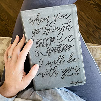 JOY CREATIVE Hand Lettered and Laser Engraved ESV Bible, Student Study Bible with Gray Cover, Personalized Gift, Custom Name Engraving Available