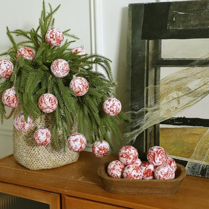 Outus 16pcs Red Toile De Jouy Santa Snowman Christmas Ball Tree Ornaments - color: Red Christmas, size: 2.17''