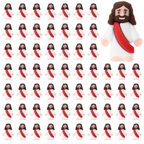 Bememo 100 Pcs Jesus Toys Original Design Mini Rubber Little Jesus Figurine to Hide and Seek Religious Party Favors Sunday School Craft Baptism Gifts for Easter Egg Stuffers(Red) - color: Red