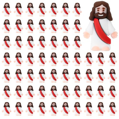 Bememo 100 Pcs Jesus Toys Original Design Mini Rubber Little Jesus Figurine to Hide and Seek Religious Party Favors Sunday School Craft Baptism Gifts for Easter Egg Stuffers(Red) - color: Red