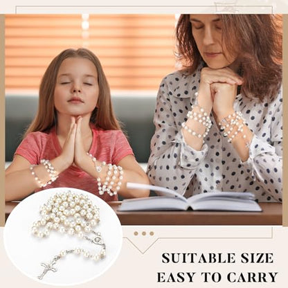 ROCEEI 24 Set Catholic Rosary Bead Bulk 8mm Glass Pearl Beads - color: White
