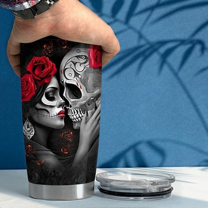 SANDJEST Couple Tumbler 20oz Gifts for Wife Husband Skull Couples Stainless Steel Tumblers Coffee Travel Mug Cup Romantic Gift for Valentine Birthday Anniversary Christmas - color: Couple