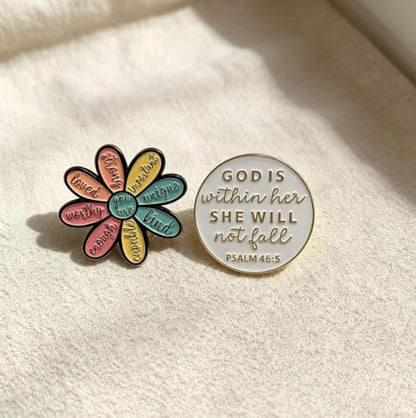 2pcs Inspiration Enamel Pins Christian Badge Flower Brooch Gift for Women