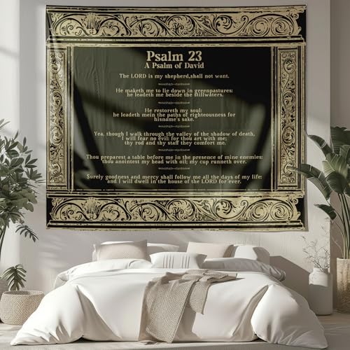 NIPINUS Christian Wall Tapestry with Bible Verses - Psalm 23, Large tapestry wall hanging,Black Retro Motivational Flags Tapestry for Bedroom, Dorm, Living Room Decor Wall Art, 50×60 inches - color: Psalm 23