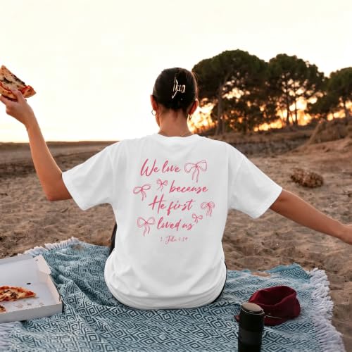 Christian Faith Bow Shirts for Women Cute Coquette Shirt Jesus Religious Tshirts Bible Verse Oversized Graphic Tee - color: White, size: Small