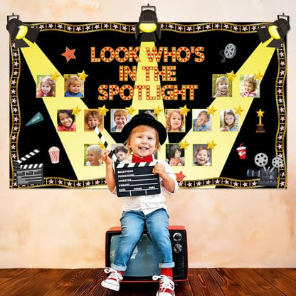 Movie Night Bulletin Board Set Movie Star DIY Photo Name Classroom Decorations Look Who’s in the Spotlight! Bulletin Board Awards Night Ceremony Paper Cutouts for Back to School Office Home Wall Decor - style: Movie Night