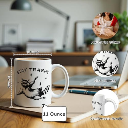 Funny Stay Trashy Raccoon Meme Mug 11 oz, Raccoon Lover Gifts Coffee Cups Ceramic, Humorous Trash Panda Ceramic Mug for Coffee Tea Hot Cocoa Home Office Work - color: 05Child