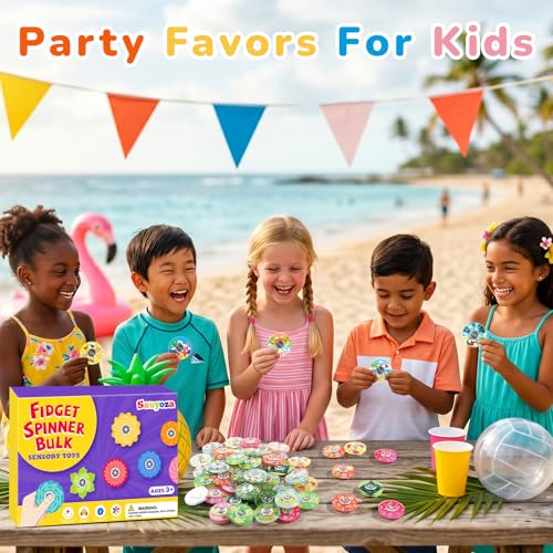 52 Pack Beach Party Favors Fidget Spinner for Kids Birthday, Travel Sand Themed Fidget Spinner Bulk for Classroom Rewards, Goodie Bag Stuffers, Kids Beach Party Supplies - color: Tl-sa-3-bach