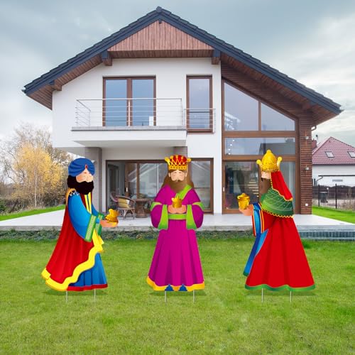 Wenqik 3 Pcs Christmas Three Wise Men Outdoor Yard Signs with Stakes Religious Nativity Scene Signs Three Kings Outdoor Lawn Decoration Set for Christmas Yard Lawn Garden Pathway Decorations