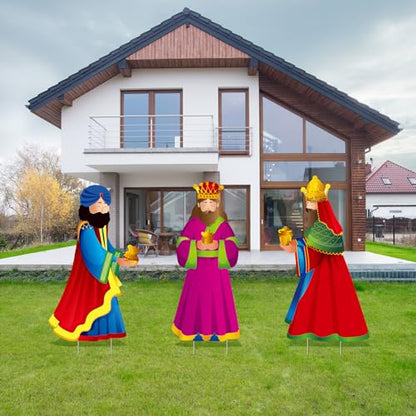 Wenqik 3 Pcs Christmas Three Wise Men Outdoor Yard Signs with Stakes Religious Nativity Scene Signs Three Kings Outdoor Lawn Decoration Set for Christmas Yard Lawn Garden Pathway Decorations