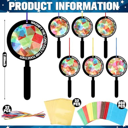 Motipuns 32 Sets Suncatcher Craft Kits for Kids, Magnify Glass Tissue Paper - style: VBS Sunday School