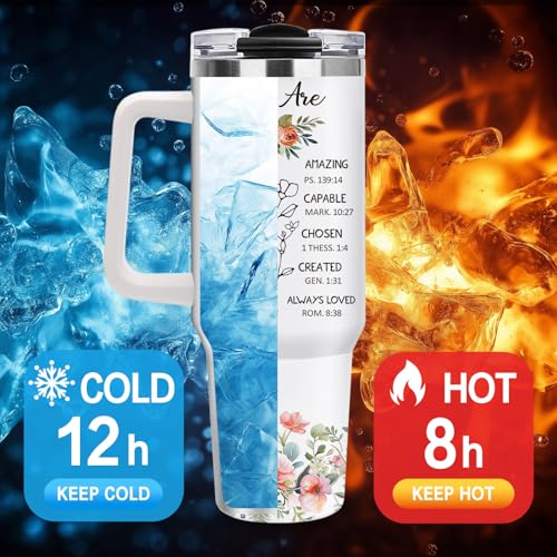 Christian Gifts for Women, 40oz Religious Butterfly Floral Tumbler with Handle, Christ Faith Bible Verse Insulated Travel Mug, Inspirational Spiritual Mother's Day Present for Mom Grandma Sister - color: Religious-D-356-E