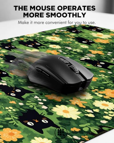 Mouse Pad, Desk Mat, 31.5x11.8in Large Mousepad - color: Grassland Black Cat