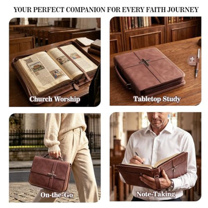 Vegan Leather Bible Case, Bible Bag with Magnetic Bookmark,Bible Cover Case - color: Brown