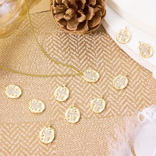 10Pcs Cross Charms for Jewelry Making Flat Irregular Religious Christianity Crystal 18K Gold Plated Charms Brass Cubic Zirconia Pendants for Earring Bracelet Necklace DIY Supplies