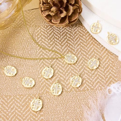 10Pcs Cross Charms for Jewelry Making Flat Irregular Religious Christianity Crystal 18K Gold Plated Charms Brass Cubic Zirconia Pendants for Earring Bracelet Necklace DIY Supplies