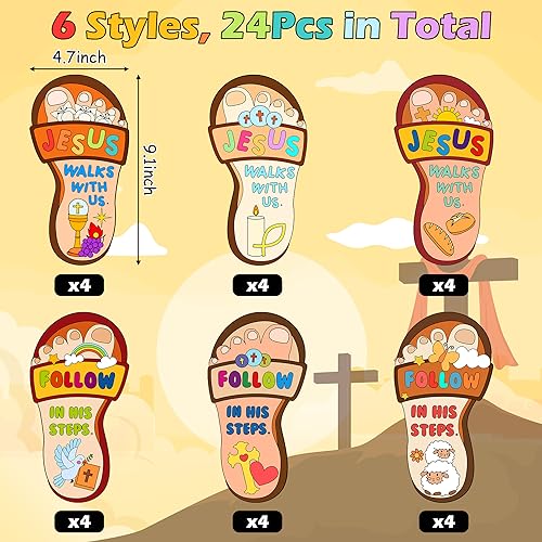 Dvbonike 24Pcs Jesus Walks with Us Sunday School Religious Coloring Crafts - color: Footprint
