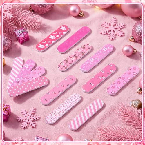 50 Pack Christmas Mini Nail Files Gifts Bulk Christmas Emery Boards - style: Pink