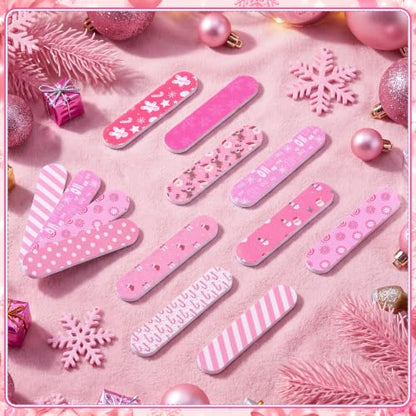 50 Pack Christmas Mini Nail Files Gifts Bulk Christmas Emery Boards - style: Pink