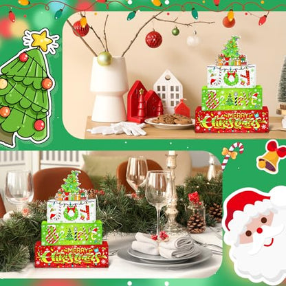 Britimes Christmas Tiered Tray Decor Set, 4 Pack, Wooden Table Sign Holiday - color: Joy Tree