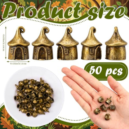 Civaner 50 Pcs Mini Brass Fairy Garden House, Christmas House Figurines - style: Christmas Village