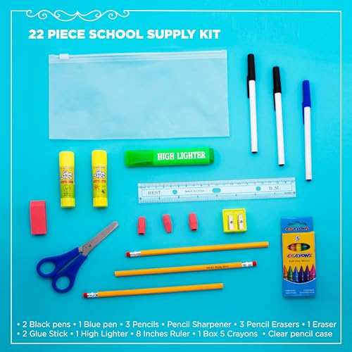 12 Pack 17" Bulk Backpacks with 22 Piece School Supply Kit, 12 Colors - color: 2 Tone, size: 22 Piece SS Kit