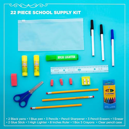 12 Pack 17" Bulk Backpacks with 22 Piece School Supply Kit, 12 Colors - color: 2 Tone, size: 22 Piece SS Kit