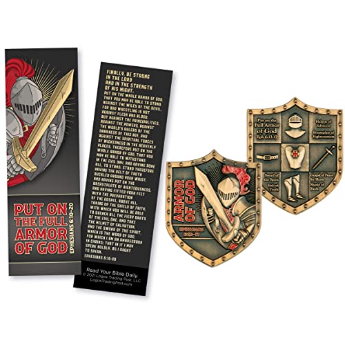 Armor of God Bookmarks & Challenge Coin, Pack of 25 Spartan Warrior Bible Bookmarkers & 1Matching High Relief Armour of God Christian Commemorative Souvenir Coin, Scripture Cards & Pocket Prayer Token - color: Spartan Warrior, size: Pack of 25 & Matching